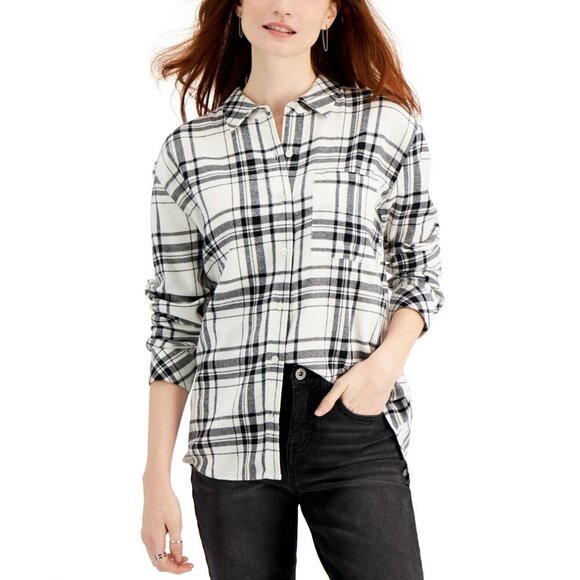 Style & Co Womens Size Small Cotton Plaid Flannel Boyfriend Button Down Shirt - Picture 1 of 7